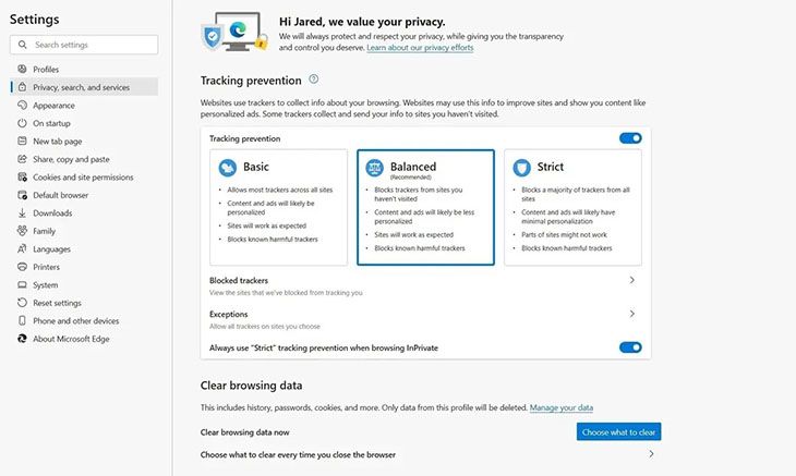 Tính năng bảo mật của Microsoft Edge